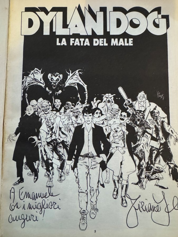 Tavola d'apertura di Dylan Dog n. 79 con dedica autografa a Emanuele Nicora